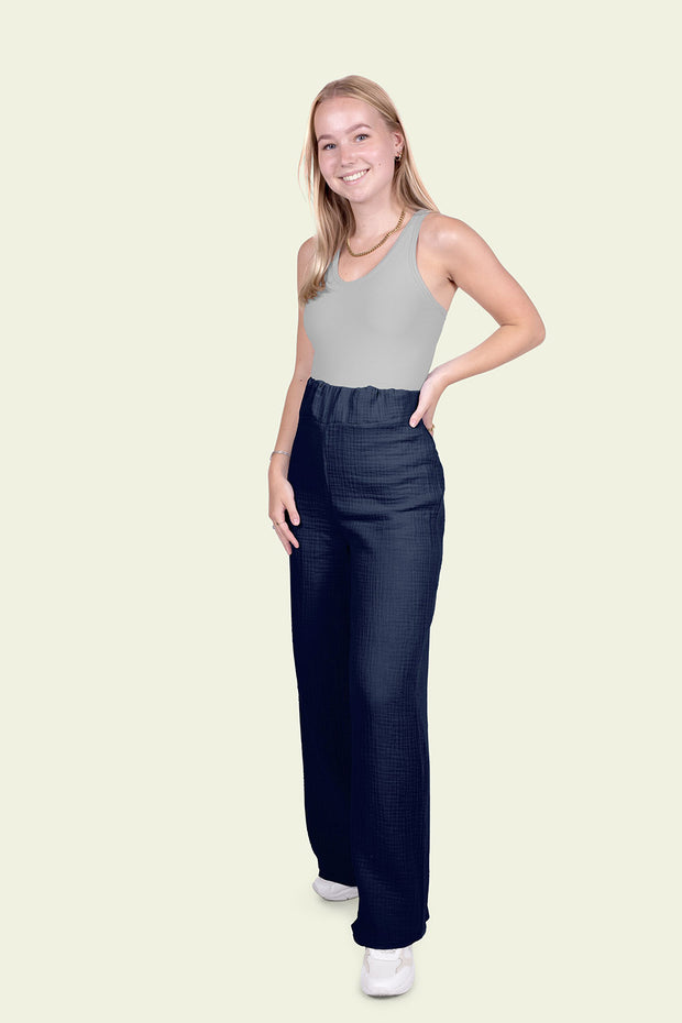 Muslin fabric Unicolour Navy
