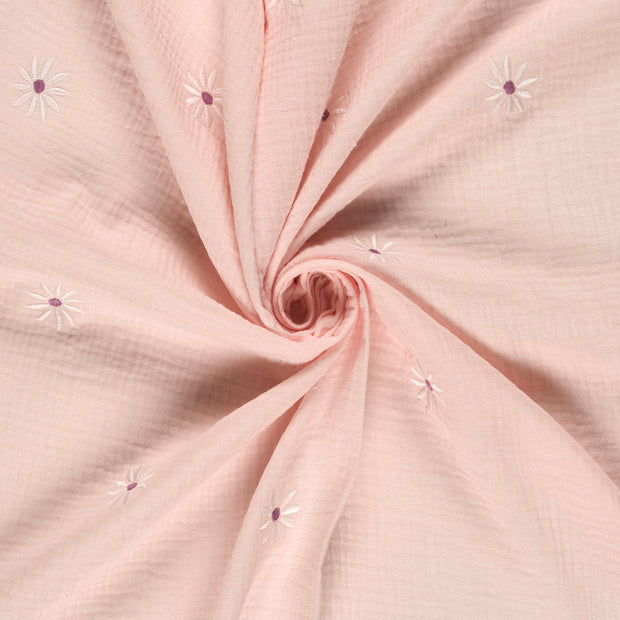 Muselina tela Rosa bordado 