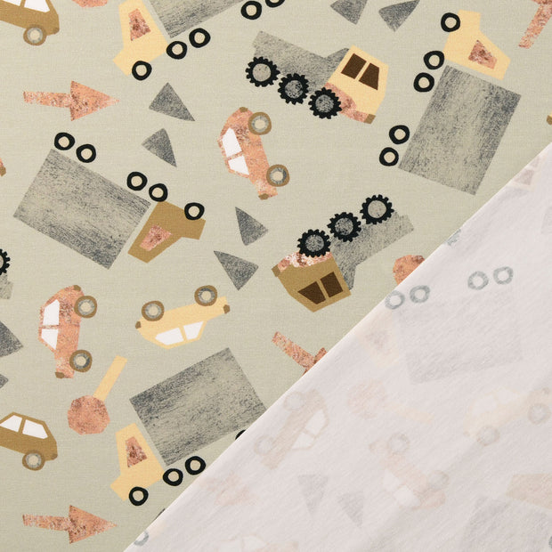 Jersey fabric Cars Grey