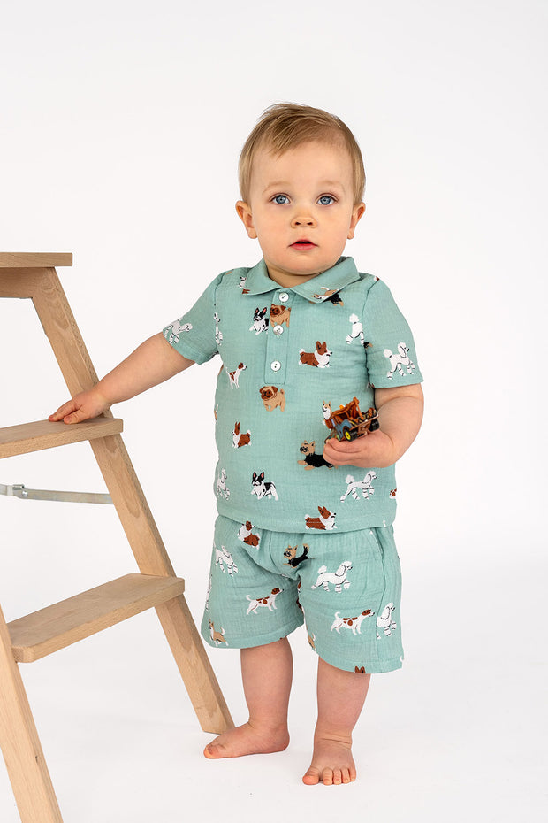 Musselin fabrik Hunde Babyblau