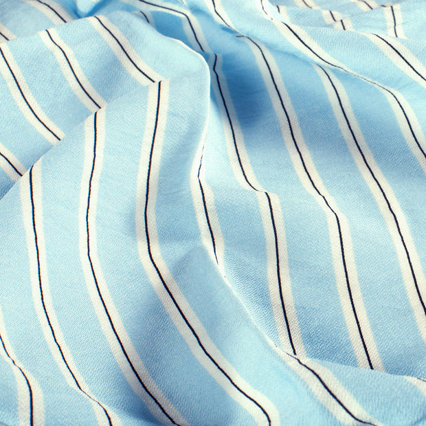 Viscose Nylon Crepe tela Rayas Azul claro