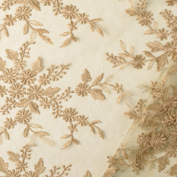 Lace fabric Gold embroidered with border 