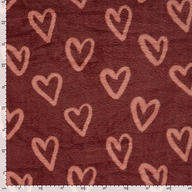 Coral Fleece tela Corazones Burdeos