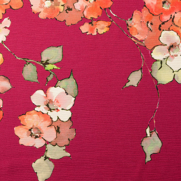 Plissé fabric Flowers Bordeaux