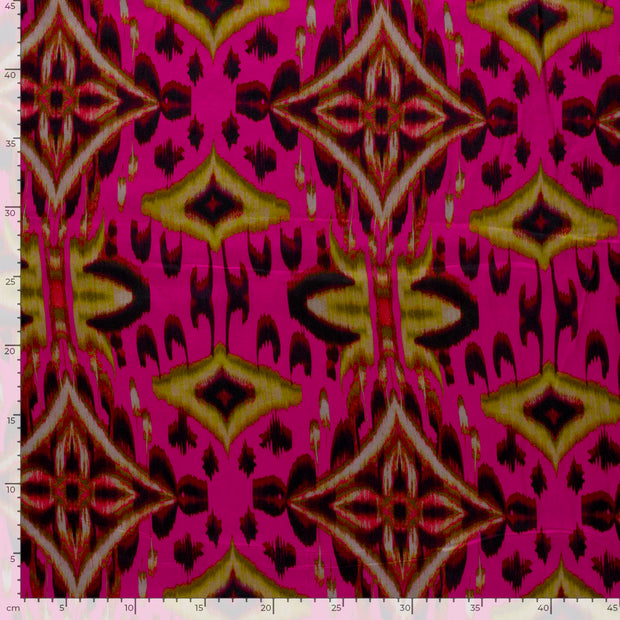 Viscosa Satén tela Abstracto Fucsia