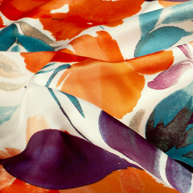 Satijn Duchesse stof Bloemen Oranje
