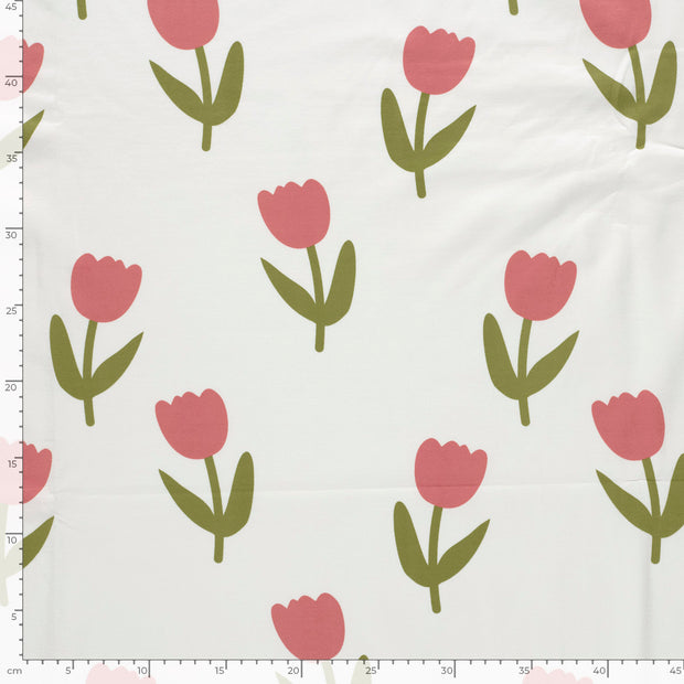 Jersey tissu fleurs Blanc cassé