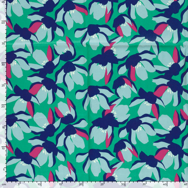 Satin de coton tissu fleurs Menthe foncée