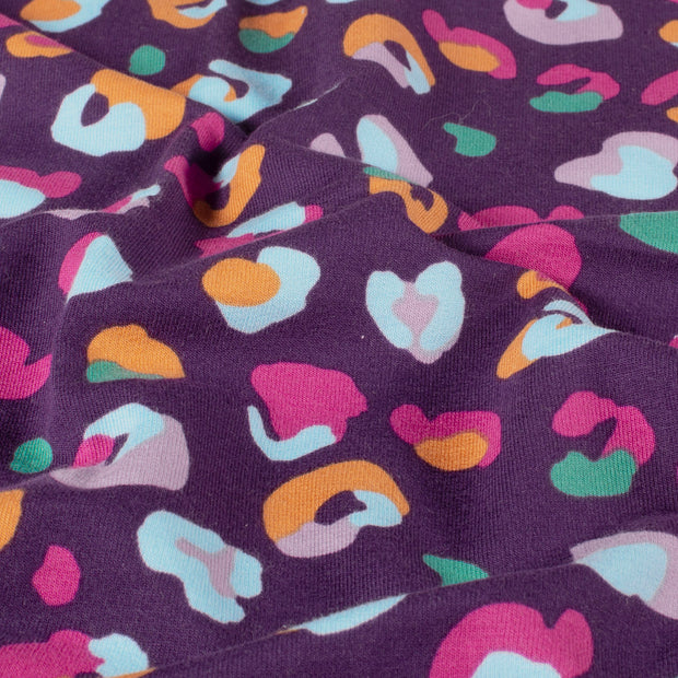 French Terry fabric Leopards Lila