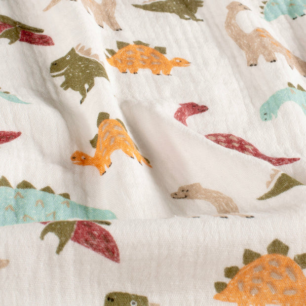 Double gaze tissu dinosaures Blanc cassé