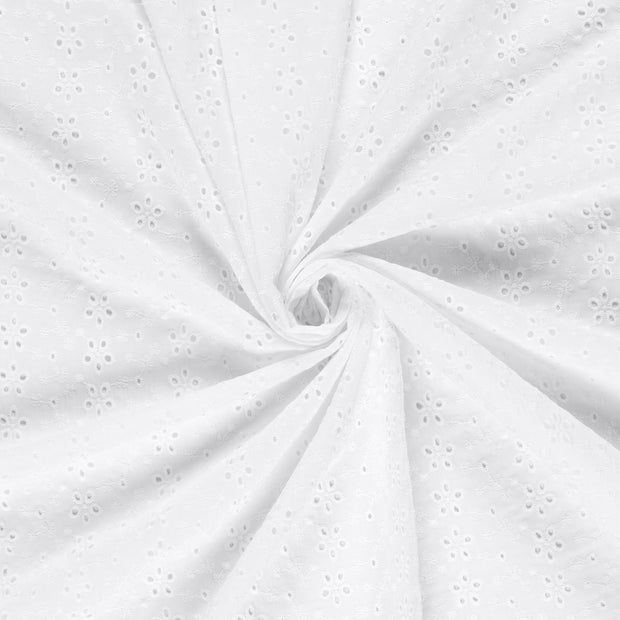 Popeline de Coton tissu Blanc brodé 