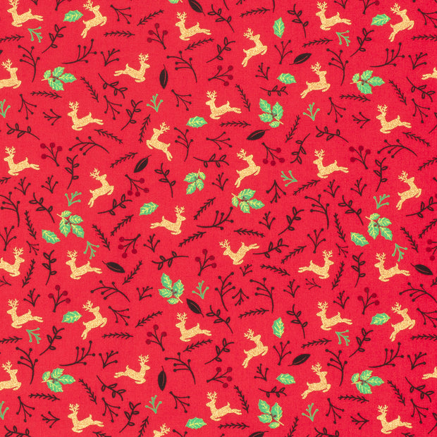Cotton Poplin fabric Deer Red