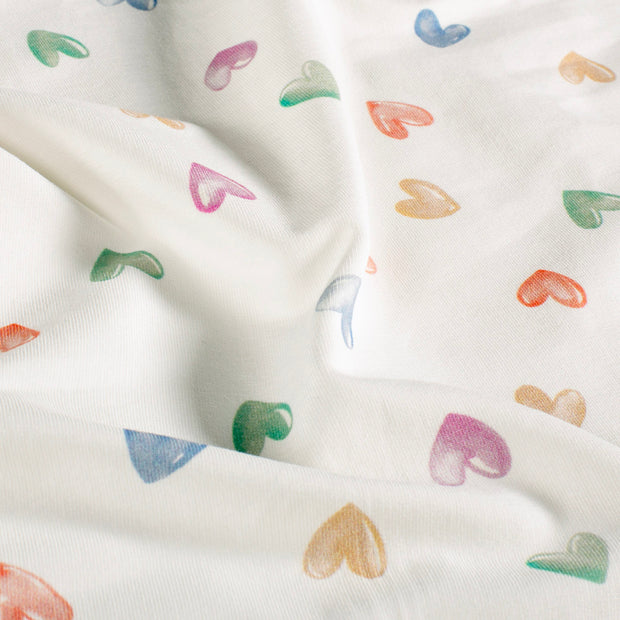 French Terry GOTS organic fabric Hearts Off White