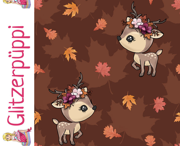 French Terry tissu cerfs Marron
