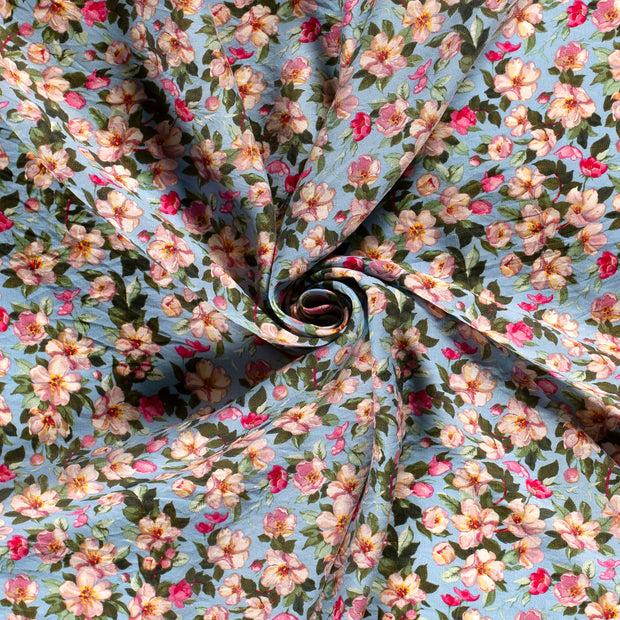 Viscose Nylon Crepe fabric Baby Blue printed 