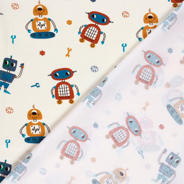 Cotton Poplin fabric Robots printed 