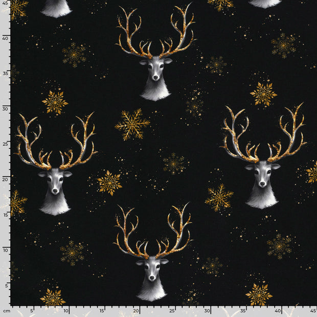 French Terry fabric Deer Black