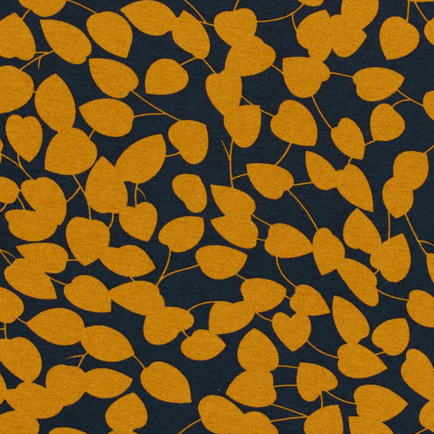 Viscose Jersey fabric Leaves Navy