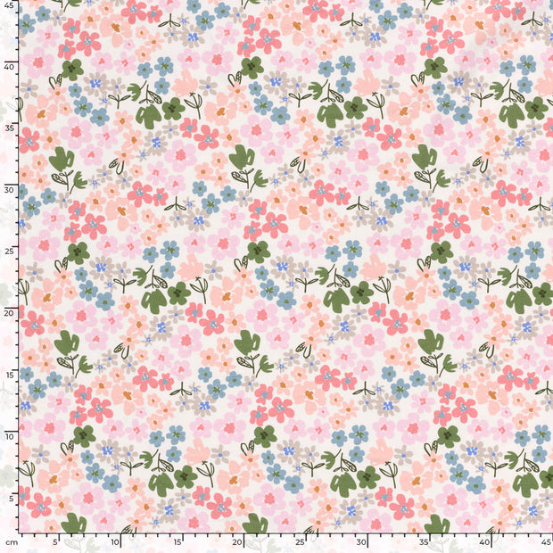 French Terry fabric Flowers Off White
