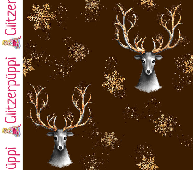French Terry tissu cerfs Marron