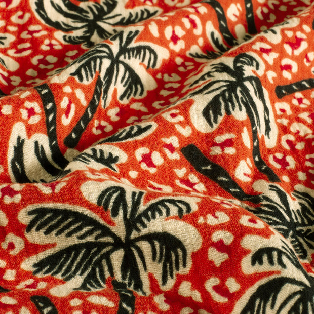 Muslin fabric Palmtrees Coral