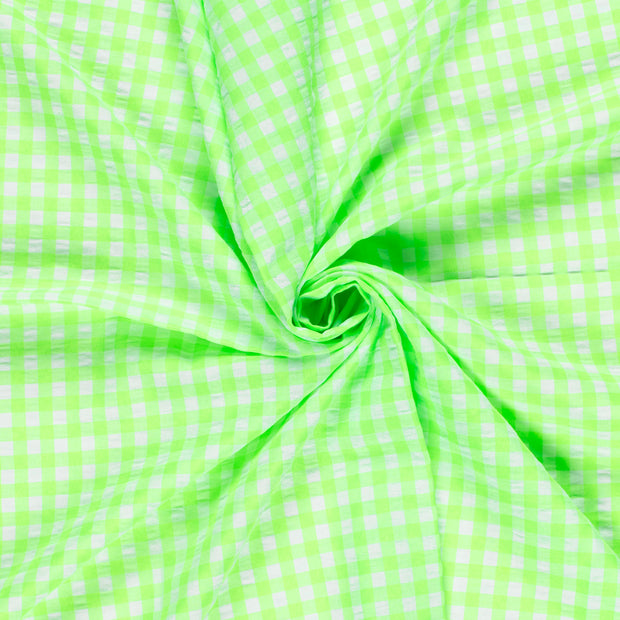Popeline de Coton tissu Vert Fluo Seersucker 