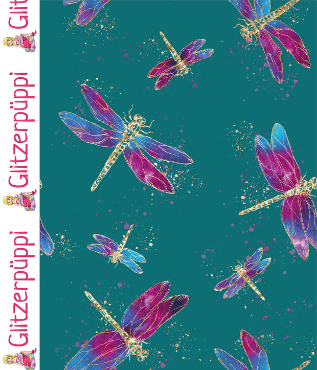 Jogging fabric Dragonflies Petrol