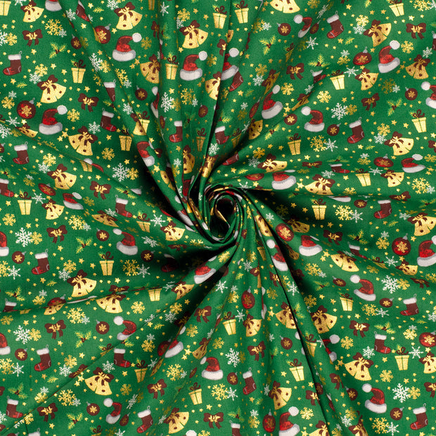 Algodón Popelina tela Verde estampado con lámina 