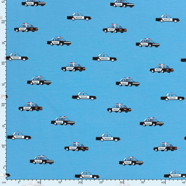 Cotton Jersey fabric Cars Aqua