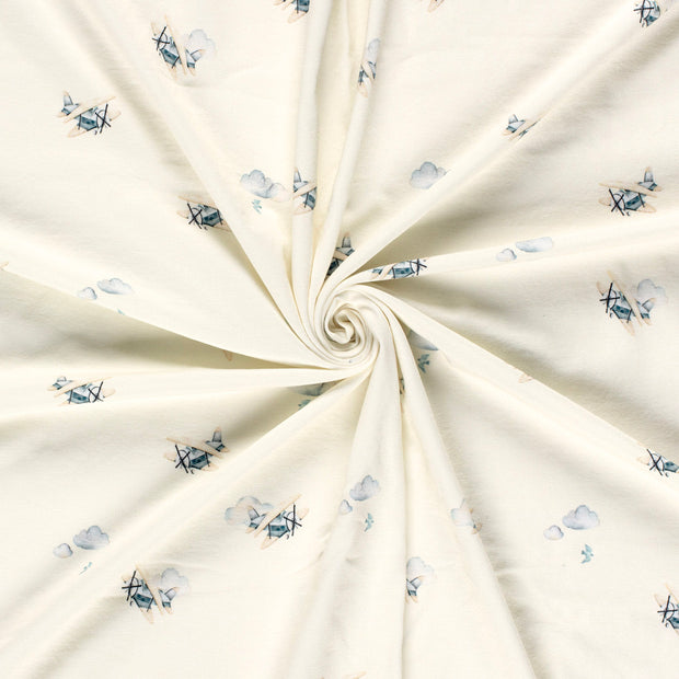 Cotton Jersey GOTS organic fabric Off White digital printed 