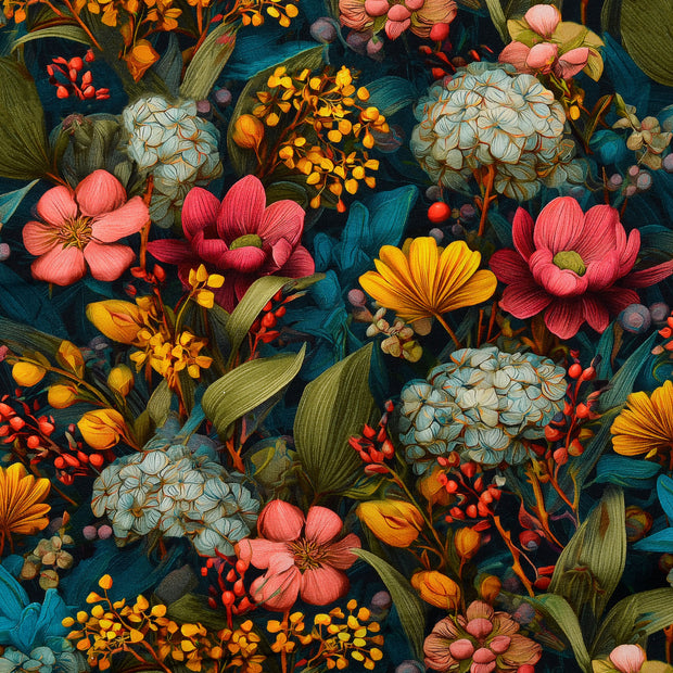 French Terry fabric Flowers Multicolor