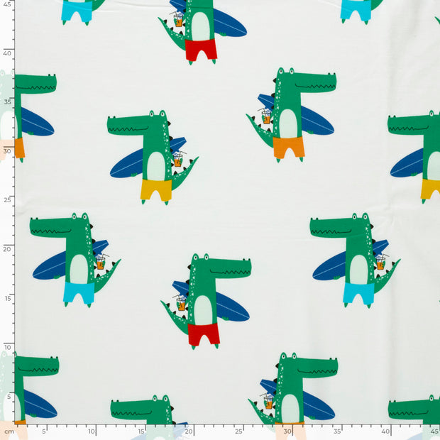 Jersey fabric Crocodiles Off White