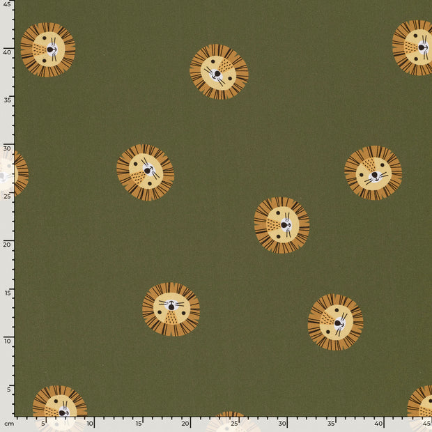 French Terry fabrik Löwen Khaki-Grün