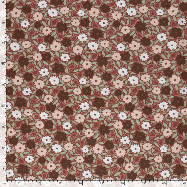 French Terry fabrik Blumen Altrosa
