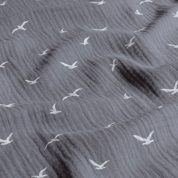 Muslin fabric Birds Grey