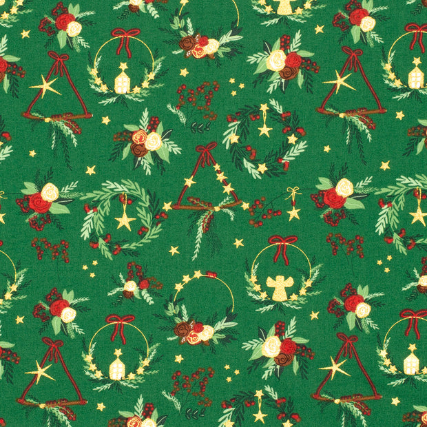 Popeline de Coton tissu Noël Vert