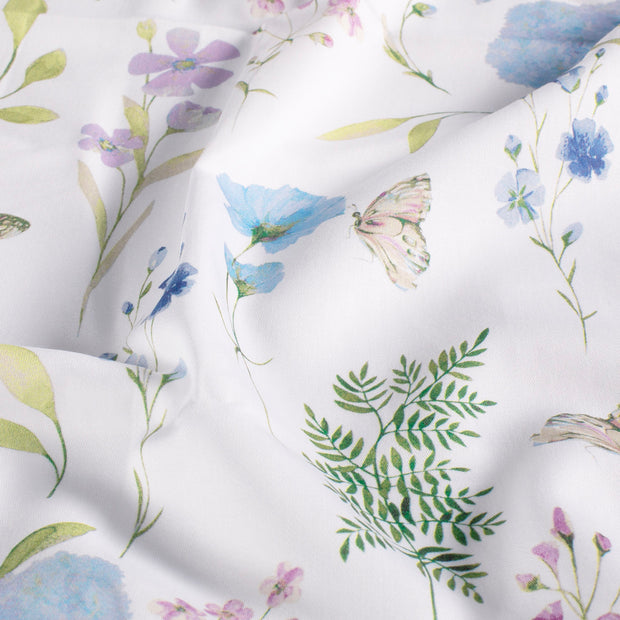 Cotton Satin fabric Flowers Baby Blue
