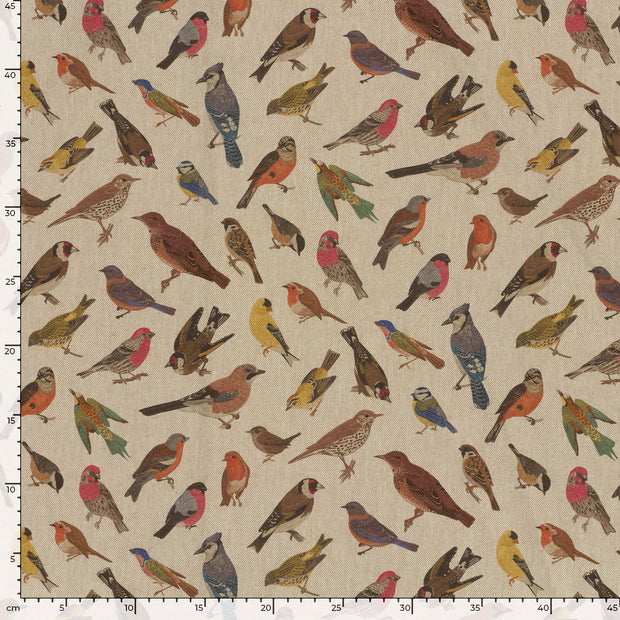 Linen Look fabric Birds Brown