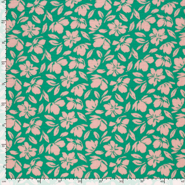 Muslin fabric Flowers Green