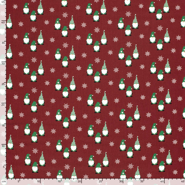 Cotton Poplin fabric Gnomes Red