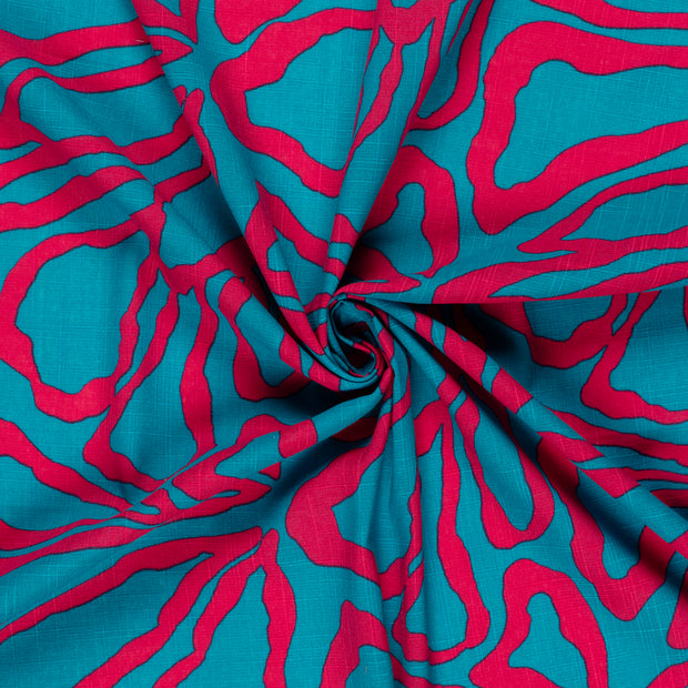 Woven Cotton Viscose fabric Petrol slub printed 