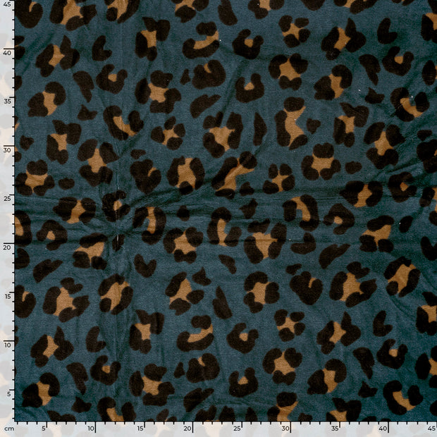 Nicky velours fabric Leopards Petrol
