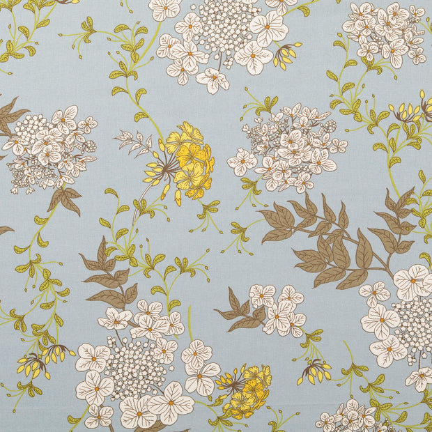 Cretonne fabric Flowers Sky Blue