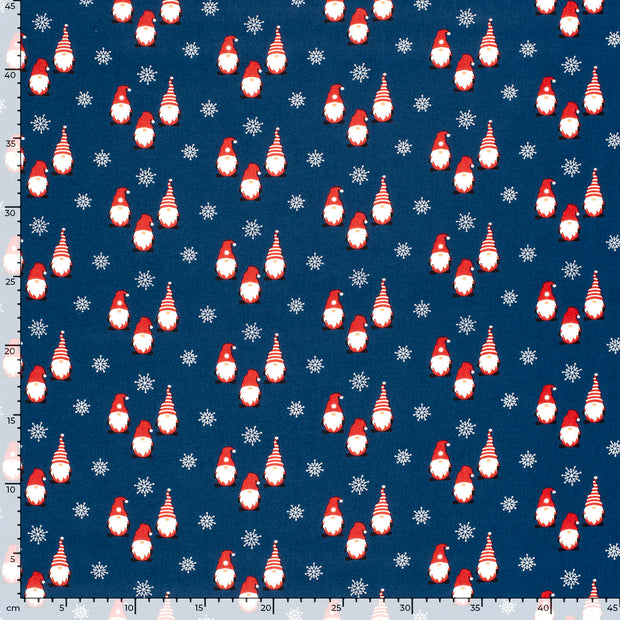 Cotton Poplin fabric Gnomes Navy