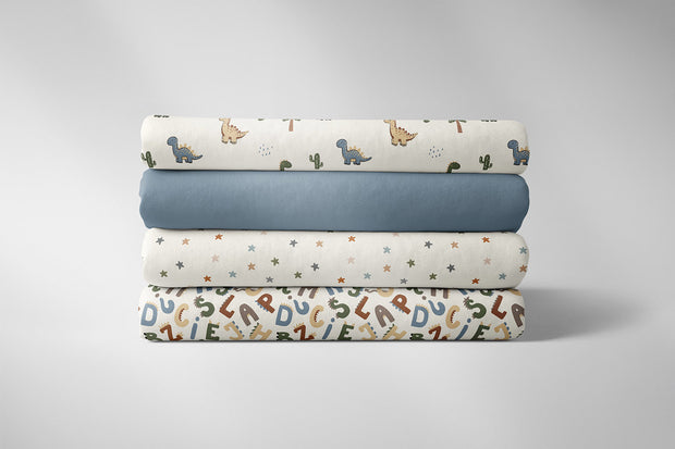 Popeline de Coton tissu dinosaures Blanc cassé