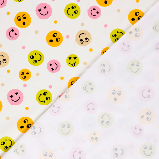 Jersey fabric Emoticons Pink