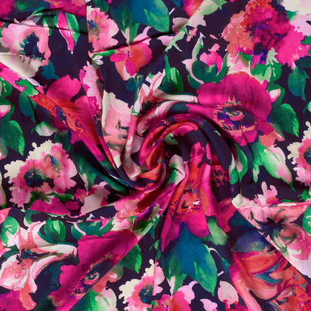 Viscose Satin fabric Fuchsia digital printed 