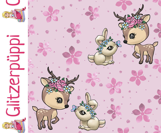 French Terry fabric Bunnies Light Pink