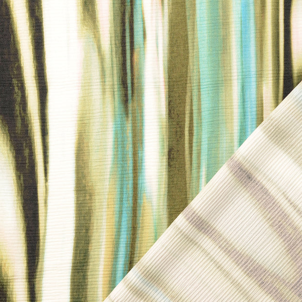 Plissé fabric Olive Green digital printed 