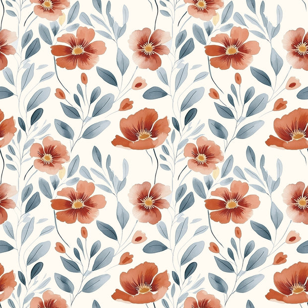 French Terry GOTS organic fabric Flowers Off White